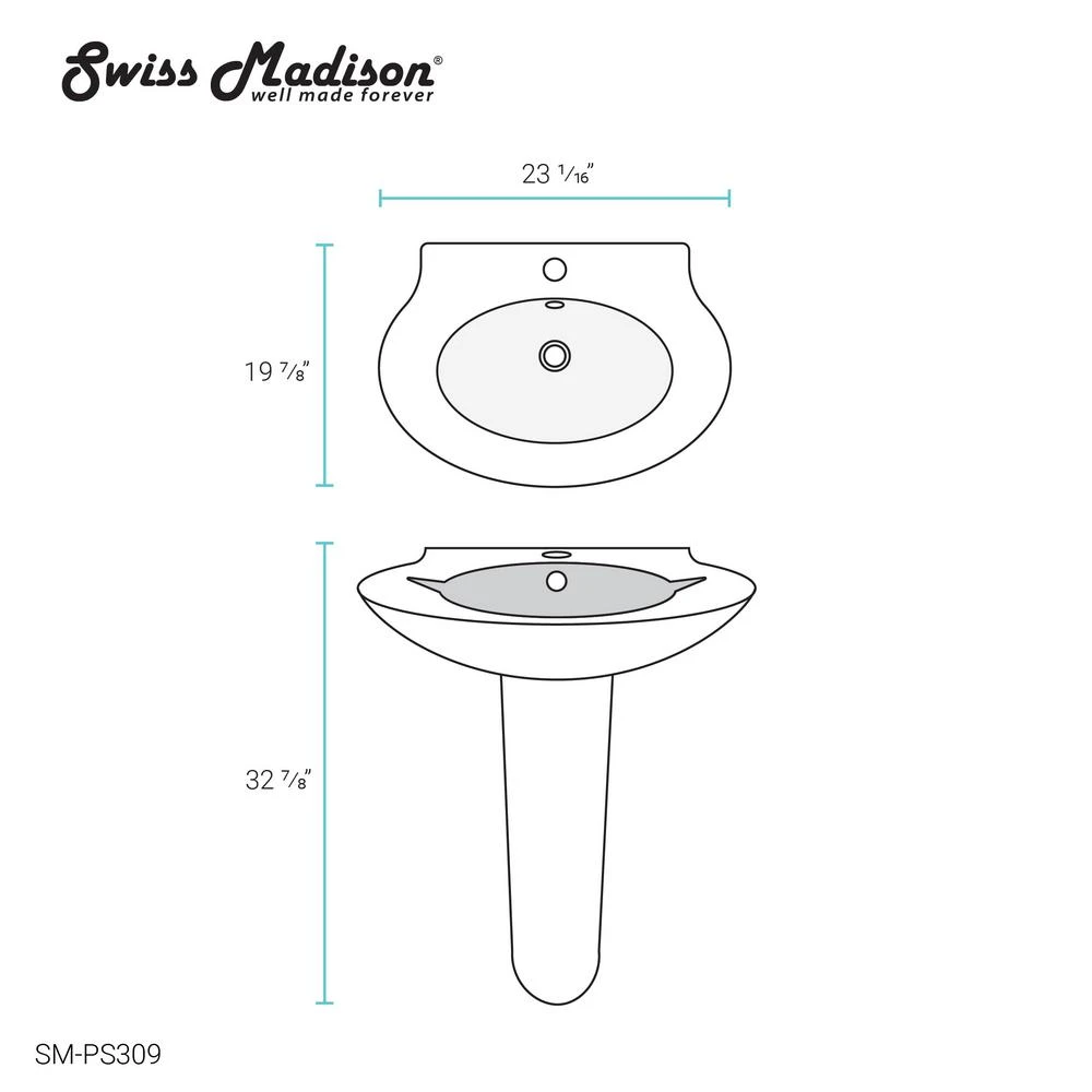 Swiss Madison Plaisir Pedestal Sink In Glossy White 9 Swiss Madison Plaisir Pedestal Sink In Glossy White - Image 7