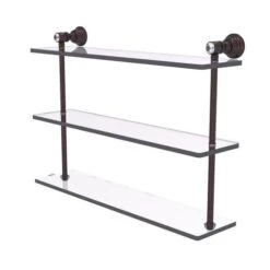 Allied Brass Carolina Crystal Antique Bronze 3-Tier Brass Wall Mount Bathroom Shelf