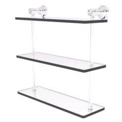 Allied Brass Carolina Crystal Polished Chrome 3-Tier Brass Wall Mount Bathroom Shelf