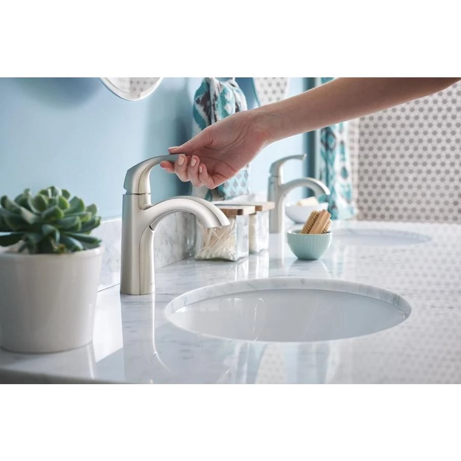 Moen Lindor Spot Resist Brushed Nickel 1-handle Single Hole/4-in Centerset WaterSense Bathroom Sink Faucet 7 Moen Lindor Spot Resist Brushed Nickel 1-handle Single Hole/4-in Centerset WaterSense Bathroom Sink Faucet - Image 5