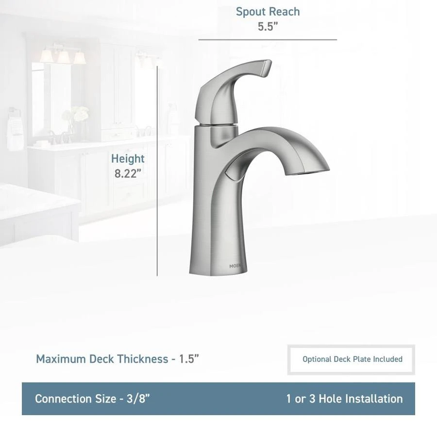 Moen Lindor Spot Resist Brushed Nickel 1-handle Single Hole/4-in Centerset WaterSense Bathroom Sink Faucet 10 Moen Lindor Spot Resist Brushed Nickel 1-handle Single Hole/4-in Centerset WaterSense Bathroom Sink Faucet - Image 8