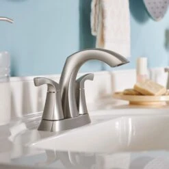 Moen Lindor Spot Resist Brushed Nickel 2-handle 4-in Centerset WaterSense Bathroom Sink Faucet With Drain -Alliee Bath And Faucet Shop 026508282717 16723776 1800x1800