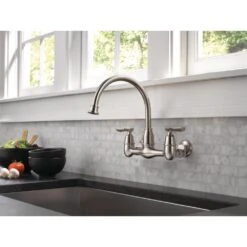Corin 2-Handle Wall-Mount Kitchen Faucet In Stainless -Alliee Bath And Faucet Shop 02ceec32891ecdce2ea5f2870e2fab28 1800x1800