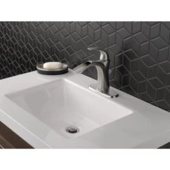 Delta Nyla Stainless 1-handle Single Hole/4-in Centerset WaterSense Bathroom Sink Faucet With Drain -Alliee Bath And Faucet Shop 034449809832 08254725 1800x1800