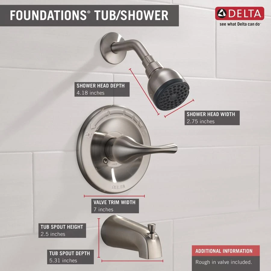 Delta Foundations Brushed Nickel 1-Handle Bathtub And Shower Faucet With Valve 4 Delta Foundations Brushed Nickel 1-Handle Bathtub And Shower Faucet With Valve - Image 2