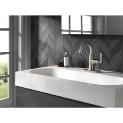 Delta Alux Spotshield Brushed Nickel 1-handle Single Hole WaterSense Bathroom Sink Faucet With Drain -Alliee Bath And Faucet Shop 034449847889 08208805 1800x1800