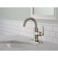 Delta Alux Spotshield Brushed Nickel 1-handle Single Hole WaterSense Bathroom Sink Faucet With Drain -Alliee Bath And Faucet Shop 034449847889 08208807 1800x1800