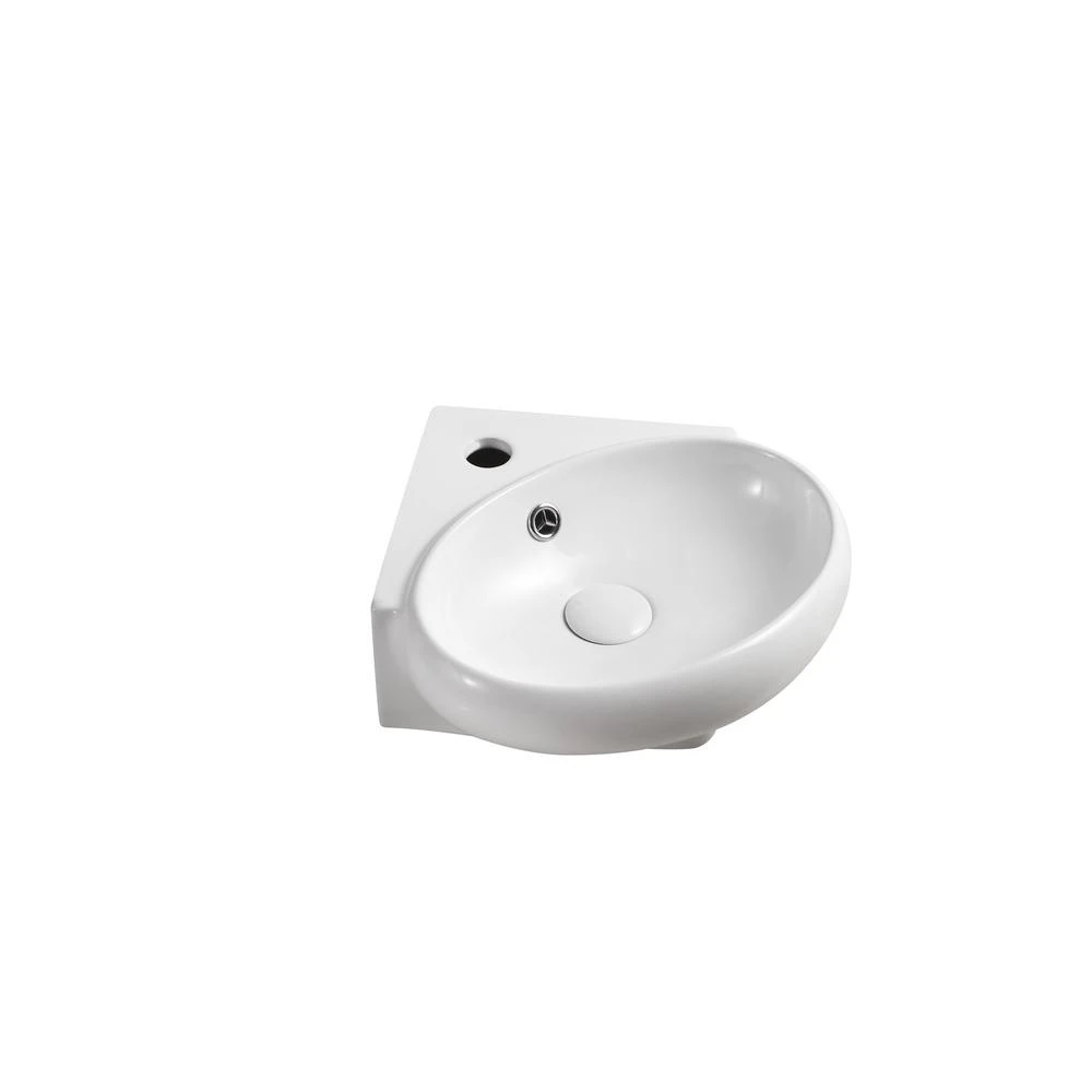 Elanti Wall-Mounted Corner Oval Compact Bathroom Sink In White 3 Elanti Wall-Mounted Corner Oval Compact Bathroom Sink In White