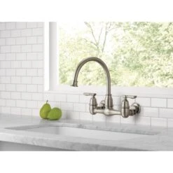 Corin 2-Handle Wall-Mount Kitchen Faucet In Stainless -Alliee Bath And Faucet Shop 0914526cfaee1186f2ac004308194bad 1800x1800