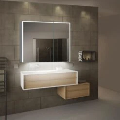 Lighted IMPRESSIONS Vienna 31.75-in X 27.75-in Rectangle Surface Mirrored Medicine Cabinet With Outlet And Lights