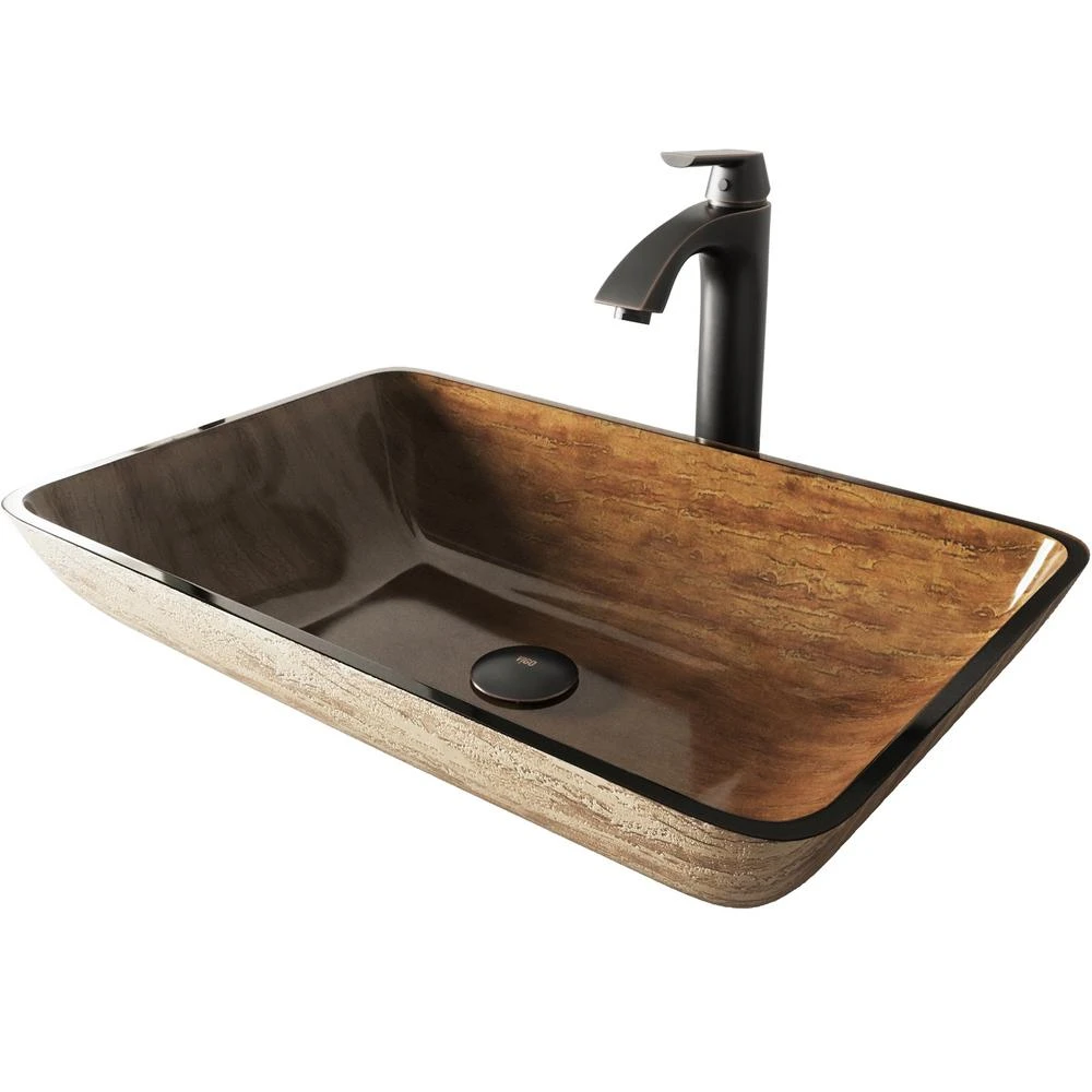 VIGO Glass Vessel Bathroom Sink In Amber Sunset And Linus Faucet Set In Antique Rubbed Bronze 5 VIGO Glass Vessel Bathroom Sink In Amber Sunset And Linus Faucet Set In Antique Rubbed Bronze - Image 3