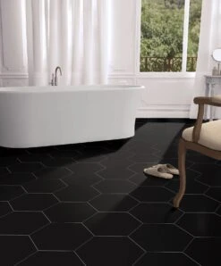 Opal Black Porcelain Tile -Alliee Bath And Faucet Shop 100888619 vendor0918 opal black hexagon porcelain tile bathroom room 1800x1800