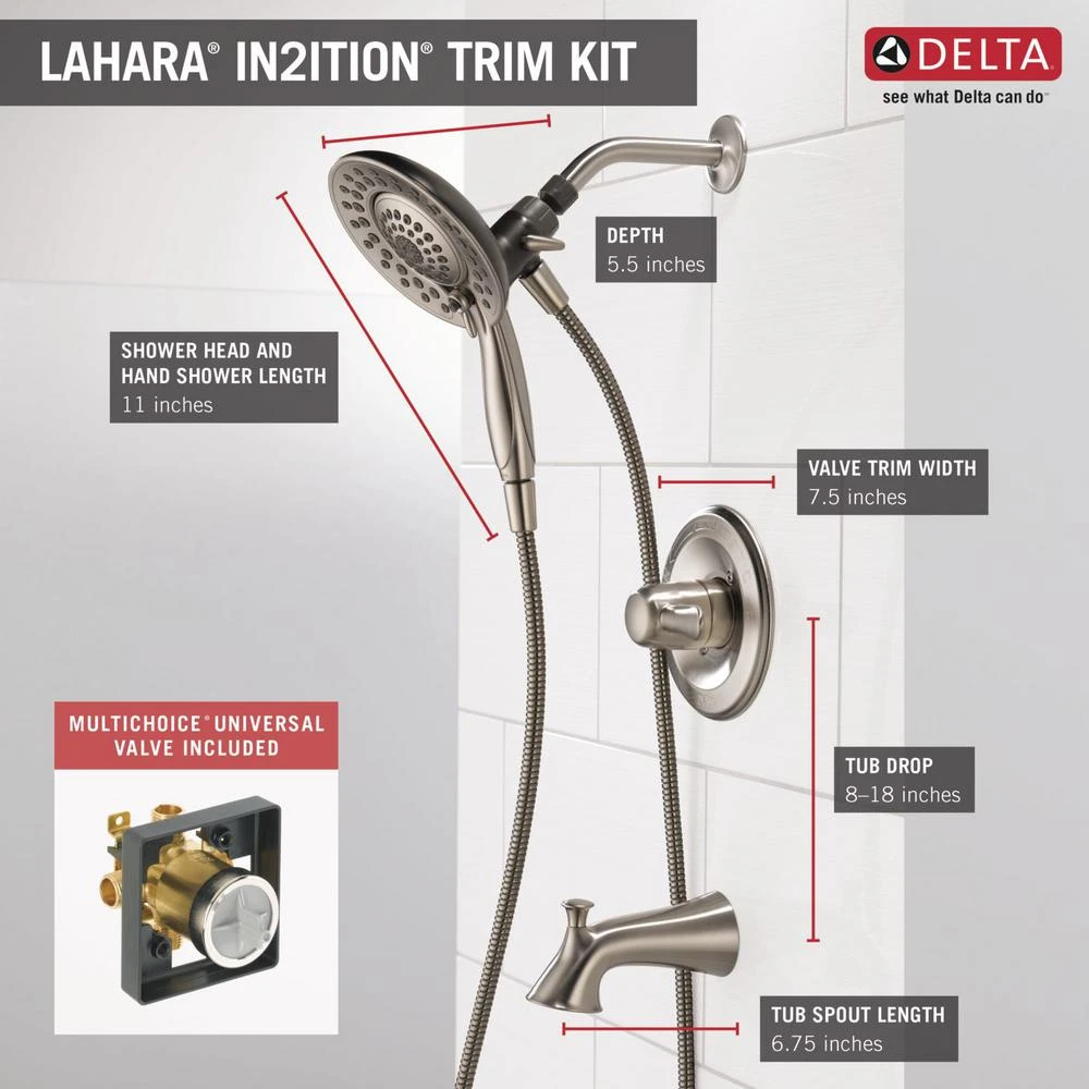 Lahara In2ition 2-in-1 Single-Handle 5-Spray Tub And Shower Faucet In Brushed Nickel 5 Lahara In2ition 2-in-1 Single-Handle 5-Spray Tub And Shower Faucet In Brushed Nickel - Image 3