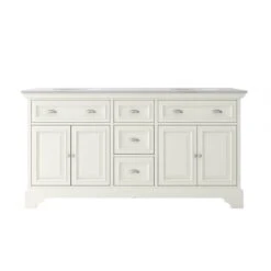 Sadie 67 In. W X 21.5 In. D Vanity In Matte Pearl With Marble Vanity Top In Natural White With White Sink