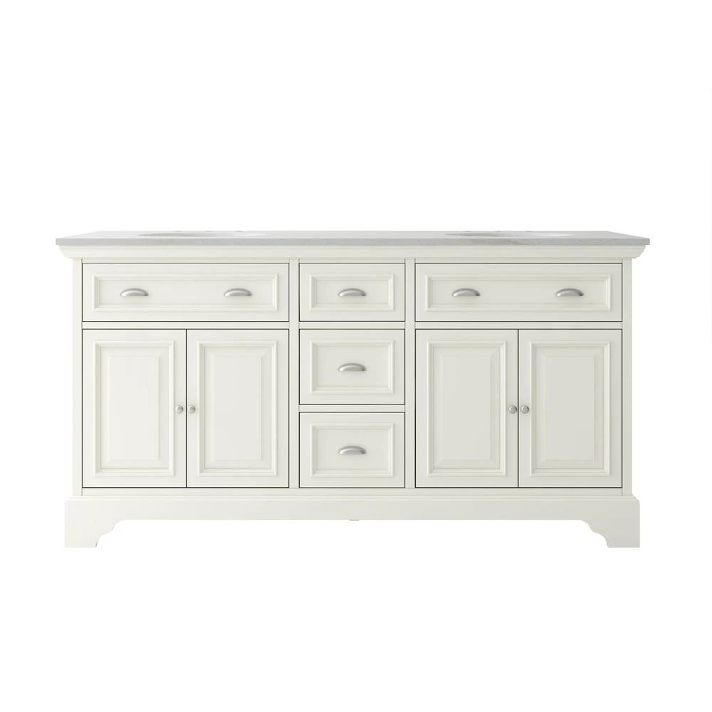 Sadie 67 In. W X 21.5 In. D Vanity In Matte Pearl With Marble Vanity Top In Natural White With White Sink 3 Sadie 67 In. W X 21.5 In. D Vanity In Matte Pearl With Marble Vanity Top In Natural White With White Sink