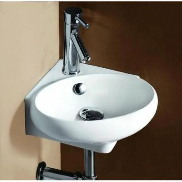 Elanti Wall-Mounted Corner Oval Compact Bathroom Sink In White 10 Elanti Wall-Mounted Corner Oval Compact Bathroom Sink In White - Image 8