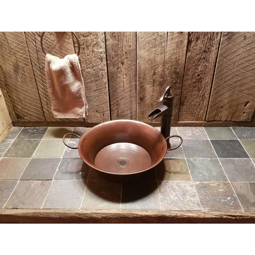 SINKOLOGY Copernicus All-In-One 21 In. Copper Bathroom Vessel Sink With Pfister Ashfield Bronze Faucet And Drain 4 SINKOLOGY Copernicus All-In-One 21 In. Copper Bathroom Vessel Sink With Pfister Ashfield Bronze Faucet And Drain - Image 2