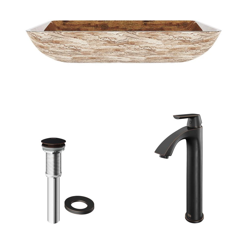 VIGO Glass Vessel Bathroom Sink In Amber Sunset And Linus Faucet Set In Antique Rubbed Bronze 6 VIGO Glass Vessel Bathroom Sink In Amber Sunset And Linus Faucet Set In Antique Rubbed Bronze - Image 4