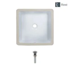 Rene 16 In. Undermount Bathroom Sink In White With Pop-Up Drain In Chrome