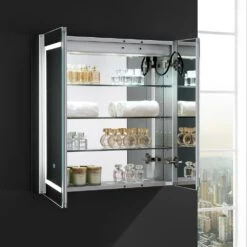 Spazio 30 In. W X 30 In. H Recessed Or Surface Mount Medicine Cabinet With LED Lighting And Mirror Defogger -Alliee Bath And Faucet Shop 2feb16873e8bc48eeb3747f279de8975 1800x1800