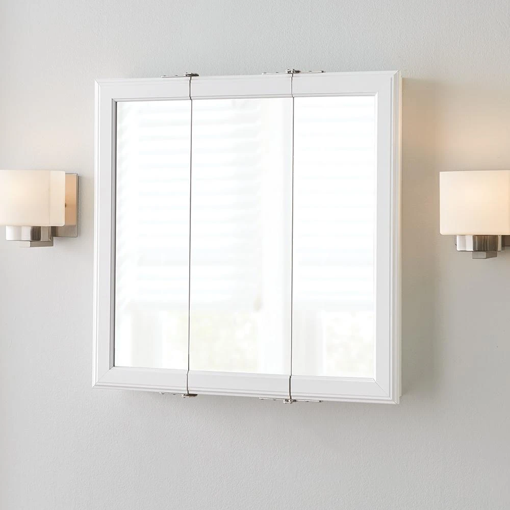 24-3/16 In. W X 24-3/16 In. H Fog Free Framed Surface-Mount Tri-View Bathroom Medicine Cabinet In White 6 24-3/16 In. W X 24-3/16 In. H Fog Free Framed Surface-Mount Tri-View Bathroom Medicine Cabinet In White - Image 4