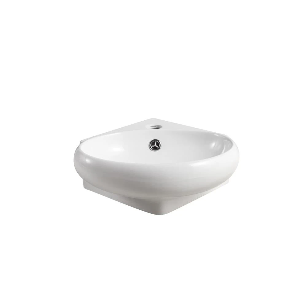 Elanti Wall-Mounted Corner Oval Compact Bathroom Sink In White 5 Elanti Wall-Mounted Corner Oval Compact Bathroom Sink In White - Image 3
