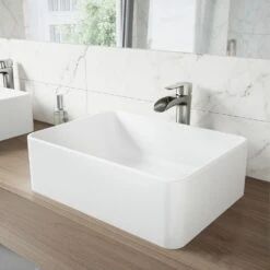 VIGO Amaryllis Handmade Matte Stone Rectangle Vessel Bathroom Sink In Matte White -Alliee Bath And Faucet Shop 31d5995b877b2548b3df585d49ff12c0 1800x1800