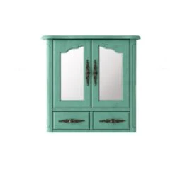 23.82 In. W X 22.28 In. H Framed Rectangular Beveled Edge Bathroom Vanity Mirror In Blue