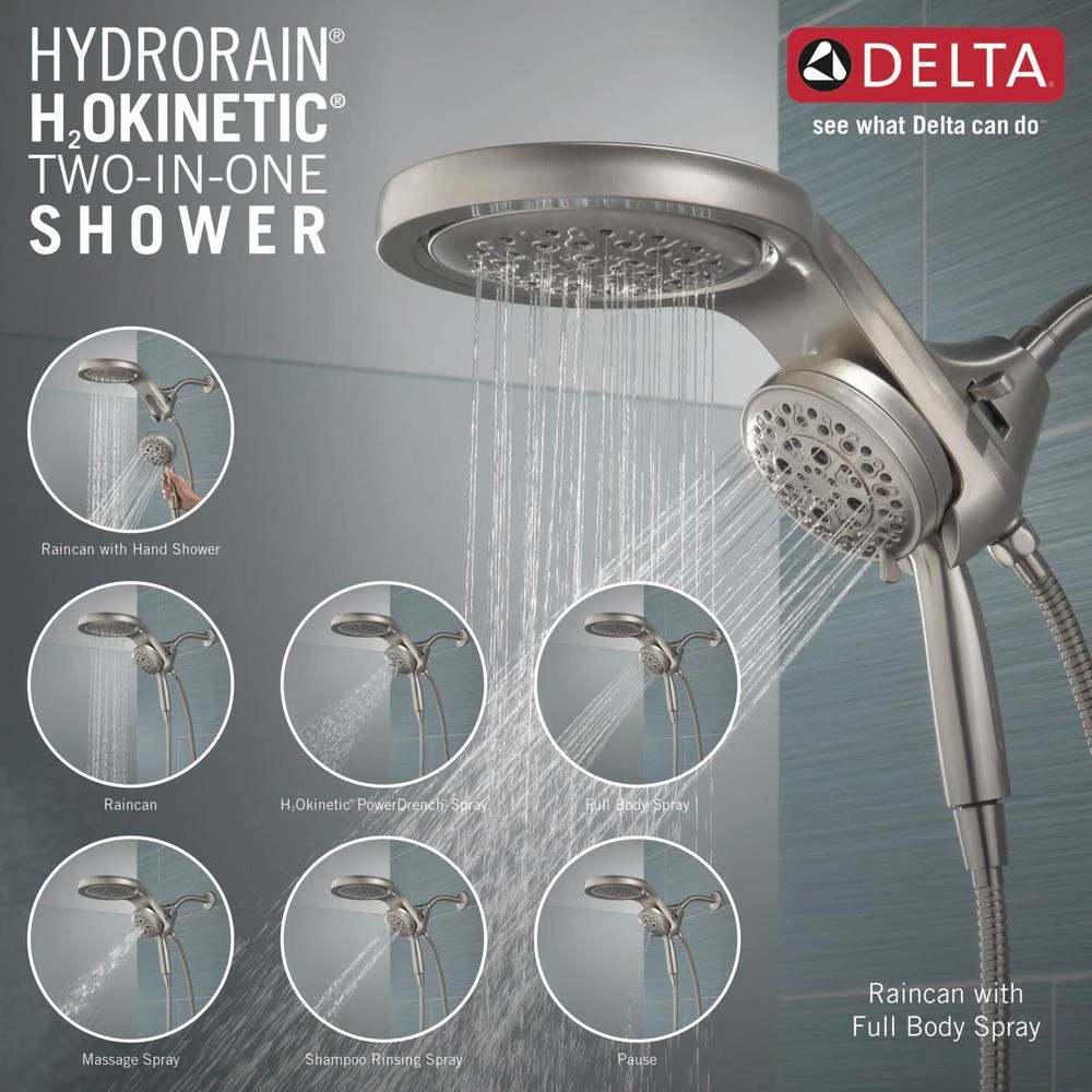 HydroRain Two-in-One 5-Spray 6 In. Dual Wall Mount Fixed And Handheld H2Okinetic Shower Head In Stainless 7 HydroRain Two-in-One 5-Spray 6 In. Dual Wall Mount Fixed And Handheld H2Okinetic Shower Head In Stainless - Image 5