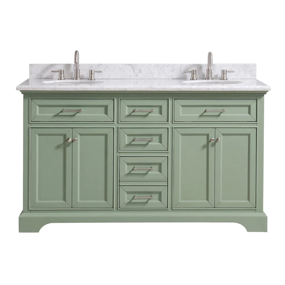 Windlowe 61 In. W X 22 In. D X 35 In. H Bath Vanity In White With Carrera Marble Vanity Top In White With White Sink 11 Windlowe 61 In. W X 22 In. D X 35 In. H Bath Vanity In White With Carrera Marble Vanity Top In White With White Sink - Image 9