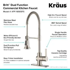 Britt Single Handle Commercial Kitchen Faucet With Dual Function Sprayhead In All-Brite Spot Free Stainless Steel Finish -Alliee Bath And Faucet Shop 36e310859a907a7180db517101de6965 1800x1800
