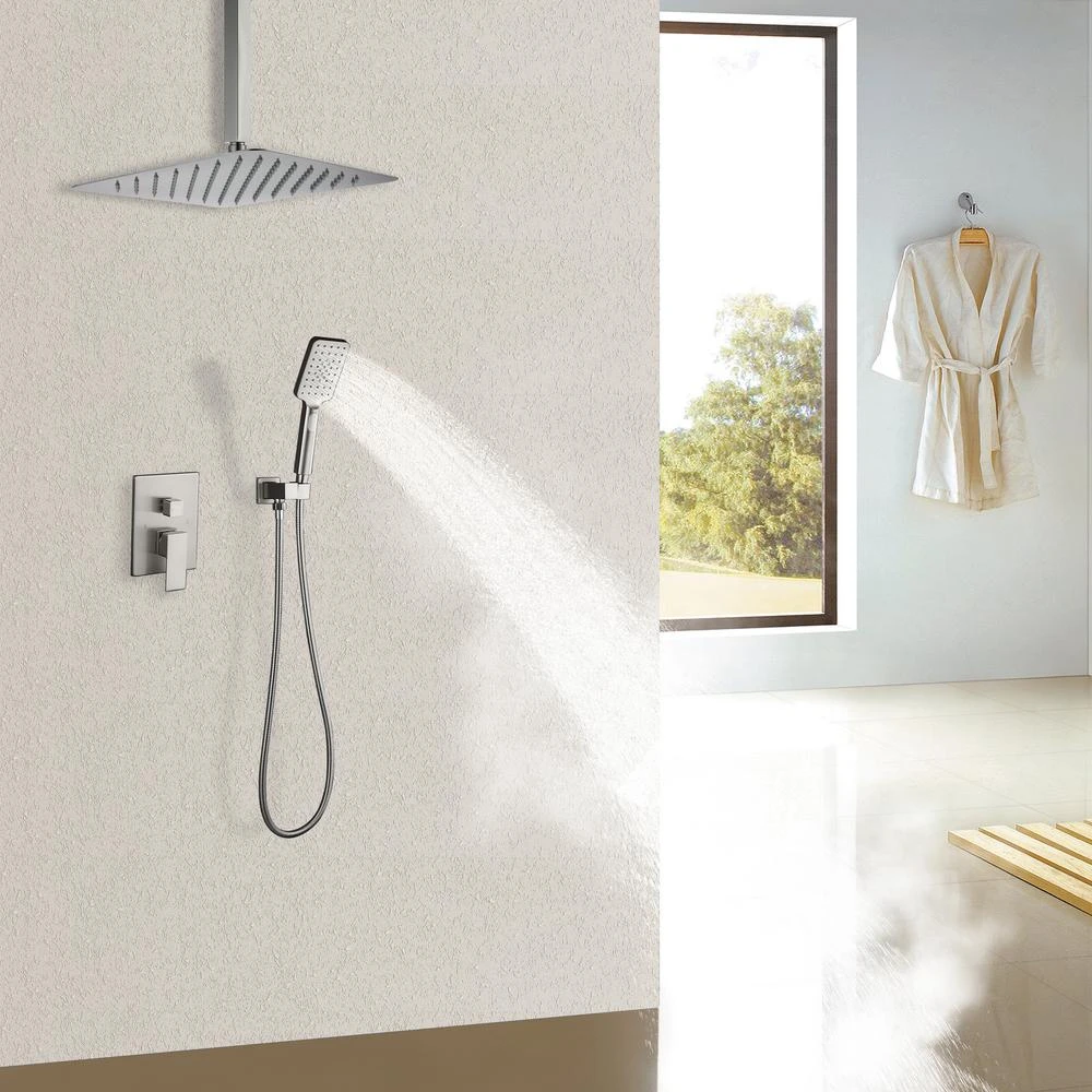 3-Spray With 2.5 GPM 12 In. 2 Functions Tub Ceiling Mount Dual Shower Heads In Spot In Brushed Nickle (Valve Included) 6 3-Spray With 2.5 GPM 12 In. 2 Functions Tub Ceiling Mount Dual Shower Heads In Spot In Brushed Nickle (Valve Included) - Image 4