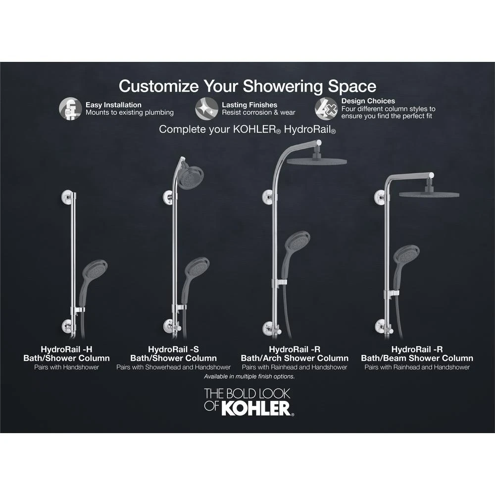 HydroRail-S Shower Column Kit With Awaken Multi-Function Shower Head, Hand Shower And Hose, 2.0 GPM (Valve Not Included) 6 HydroRail-S Shower Column Kit With Awaken Multi-Function Shower Head, Hand Shower And Hose, 2.0 GPM (Valve Not Included) - Image 4