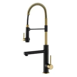 Single-Handle Kitchen Faucet With Pre-Rinse Sprayer And Pot Filler In Spot Free Antique Champagne Bronze/Matte Black