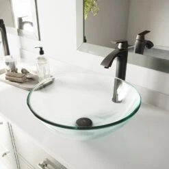 VIGO Clear Crystalline Handmade Countertop Glass Round Vessel Bathroom Sink In Iridescent 14 VIGO Clear Crystalline Handmade Countertop Glass Round Vessel Bathroom Sink In Iridescent -Alliee Bath And Faucet Shop 3dd70abaa9019275965f28b0874f4d28 1800x1800