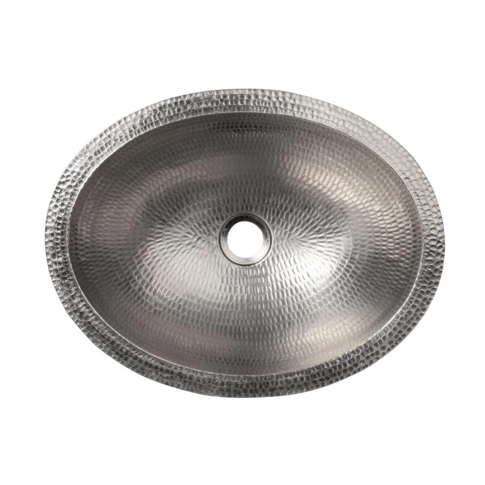 Premier Copper Products Under Counter Oval Hammered Copper 17 In. Bathroom Sink In Nickel 4 Premier Copper Products Under Counter Oval Hammered Copper 17 In. Bathroom Sink In Nickel - Image 2