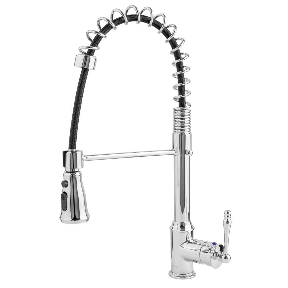 Commercial-Style Spring Neck Single-Handle Pull-Down Sprayer Kitchen Faucet With 2-function Sprayer In Chrome 3 Commercial-Style Spring Neck Single-Handle Pull-Down Sprayer Kitchen Faucet With 2-function Sprayer In Chrome