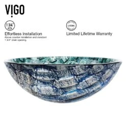 VIGO Oceania Handmade Glass Round Vessel Bathroom Sink In Patterned Teal -Alliee Bath And Faucet Shop 4cb369de6993f84f11b76c332c956d72 1800x1800