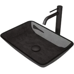 VIGO Onyx Vessel Sink In Gray With Faucet In Matte Black