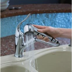 Coralais Single-Handle Pull-Out Sprayer Kitchen Faucet With MasterClean Sprayface In Polished Chrome -Alliee Bath And Faucet Shop 54fb0e7ccab20ba303a9208a2135ed92 1800x1800