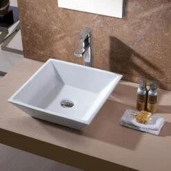 LUXIER Flat Square Bathroom Ceramic Vessel Sink Art Basin In White -Alliee Bath And Faucet Shop 55b3e217e7258b5b45b0c32925445762 1800x1800