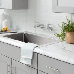 Builders 2-Handle Wall Mount Low-Arc Standard Kitchen Faucet In Stainless Steel -Alliee Bath And Faucet Shop 594fa092248fa7c6b9caedfa41692122 1800x1800