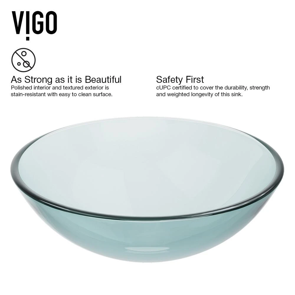 VIGO Clear Crystalline Handmade Countertop Glass Round Vessel Bathroom Sink In Iridescent 8 VIGO Clear Crystalline Handmade Countertop Glass Round Vessel Bathroom Sink In Iridescent - Image 6