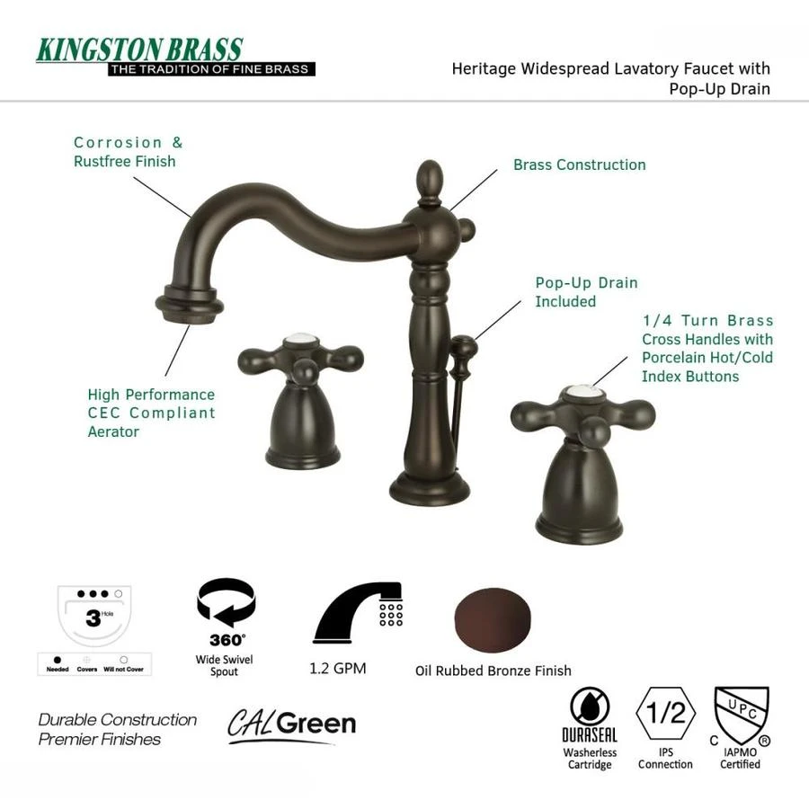 Kingston Brass Georgian Oil-Rubbed Bronze 2-handle Widespread Bathroom Sink Faucet With Drain 3 Kingston Brass Georgian Oil-Rubbed Bronze 2-handle Widespread Bathroom Sink Faucet With Drain