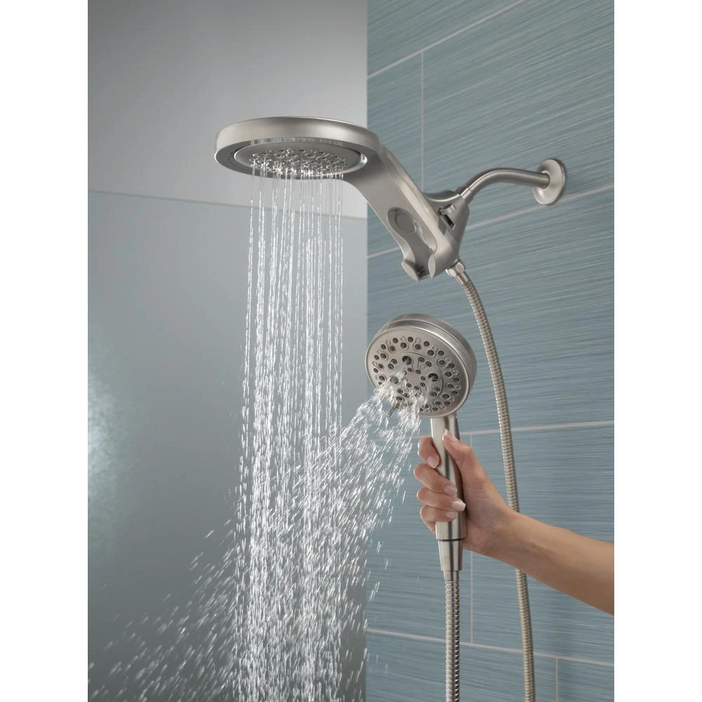 HydroRain Two-in-One 5-Spray 6 In. Dual Wall Mount Fixed And Handheld H2Okinetic Shower Head In Stainless 4 HydroRain Two-in-One 5-Spray 6 In. Dual Wall Mount Fixed And Handheld H2Okinetic Shower Head In Stainless - Image 2
