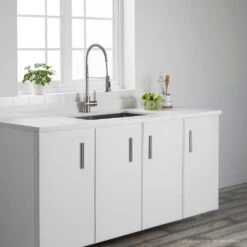 Britt Single Handle Commercial Kitchen Faucet With Dual Function Sprayhead In All-Brite Spot Free Stainless Steel Finish -Alliee Bath And Faucet Shop 671eefdf052842f4e5059b84d06a525c 1800x1800