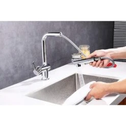 Single-Handle Pull Out Sprayer Kitchen Faucet In Brushed Nickel -Alliee Bath And Faucet Shop 7096691b7107863b807470bb0a757097 1800x1800