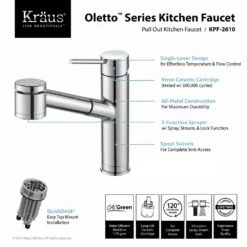 Oletto Single Handle Pull Out Kitchen Faucet In Chrome Finish -Alliee Bath And Faucet Shop 7125eb6bd5c8b2b895cd6bd26a65302a 1800x1800