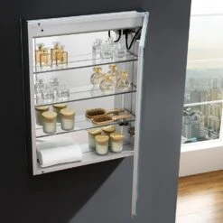 Spazio 24 In. W X 30 In. H Recessed Or Surface Mount Medicine Cabinet With LED Lighting, Mirror Defogger And Right Hinge -Alliee Bath And Faucet Shop 78162fb68ae8a704bdbe20c1751454d6 1800x1800