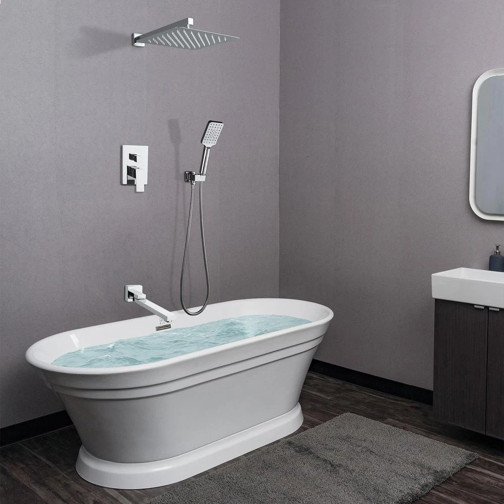 3-Spray With 2.5 GPM 10 In. 3 Functions Tub Wall Mount Dual Shower Heads In Spot In Polished Chrome (Valve Included) 6 3-Spray With 2.5 GPM 10 In. 3 Functions Tub Wall Mount Dual Shower Heads In Spot In Polished Chrome (Valve Included) - Image 4